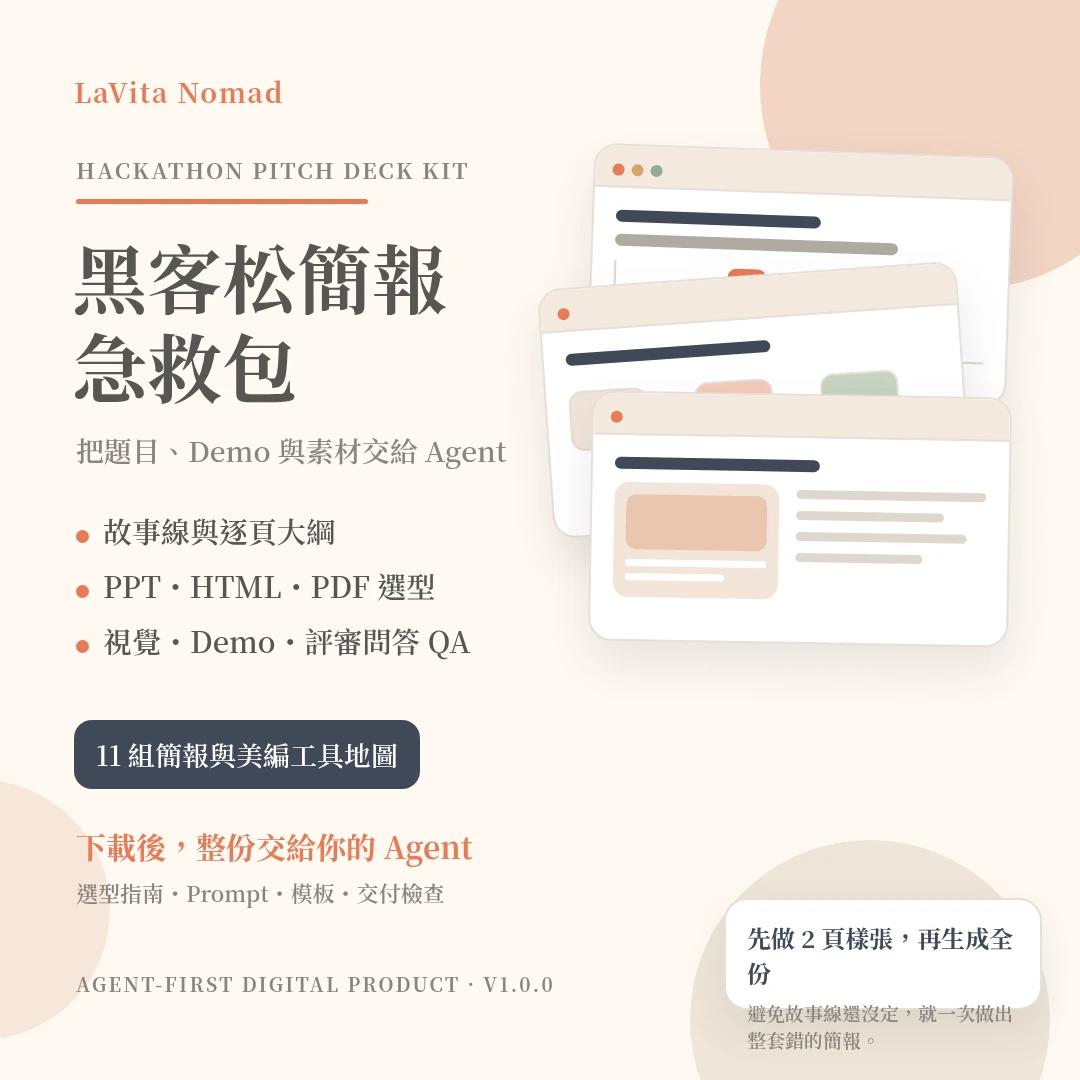 黑客松簡報急救包商品主圖 黑客松簡報急救包|Pitch Deck Agent Kit